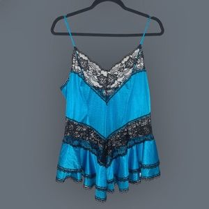 Bright Teal Tank With Black Lace Accents